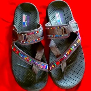 Skechers Black & Multicolored Boho Sandals Women's Size 9